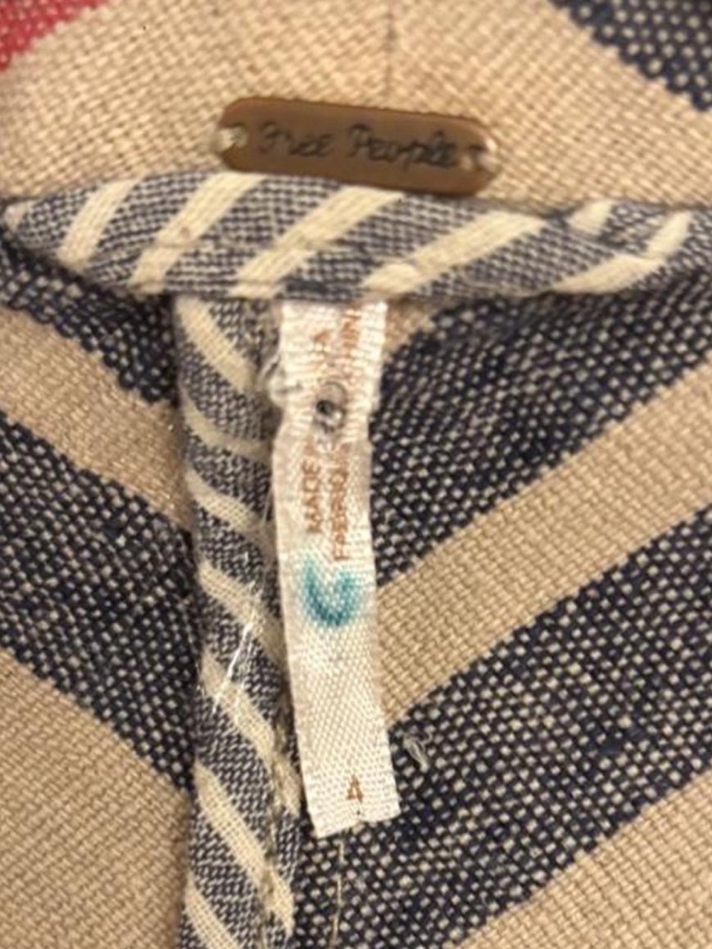 Free People Striped Tan Navy & Red Frayed Hem Blazer - Picture 3 of 4